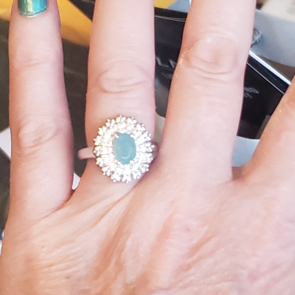 NWOT Genuine Grandidierite & White Zircon Halo Ring - Picture 7 of 10